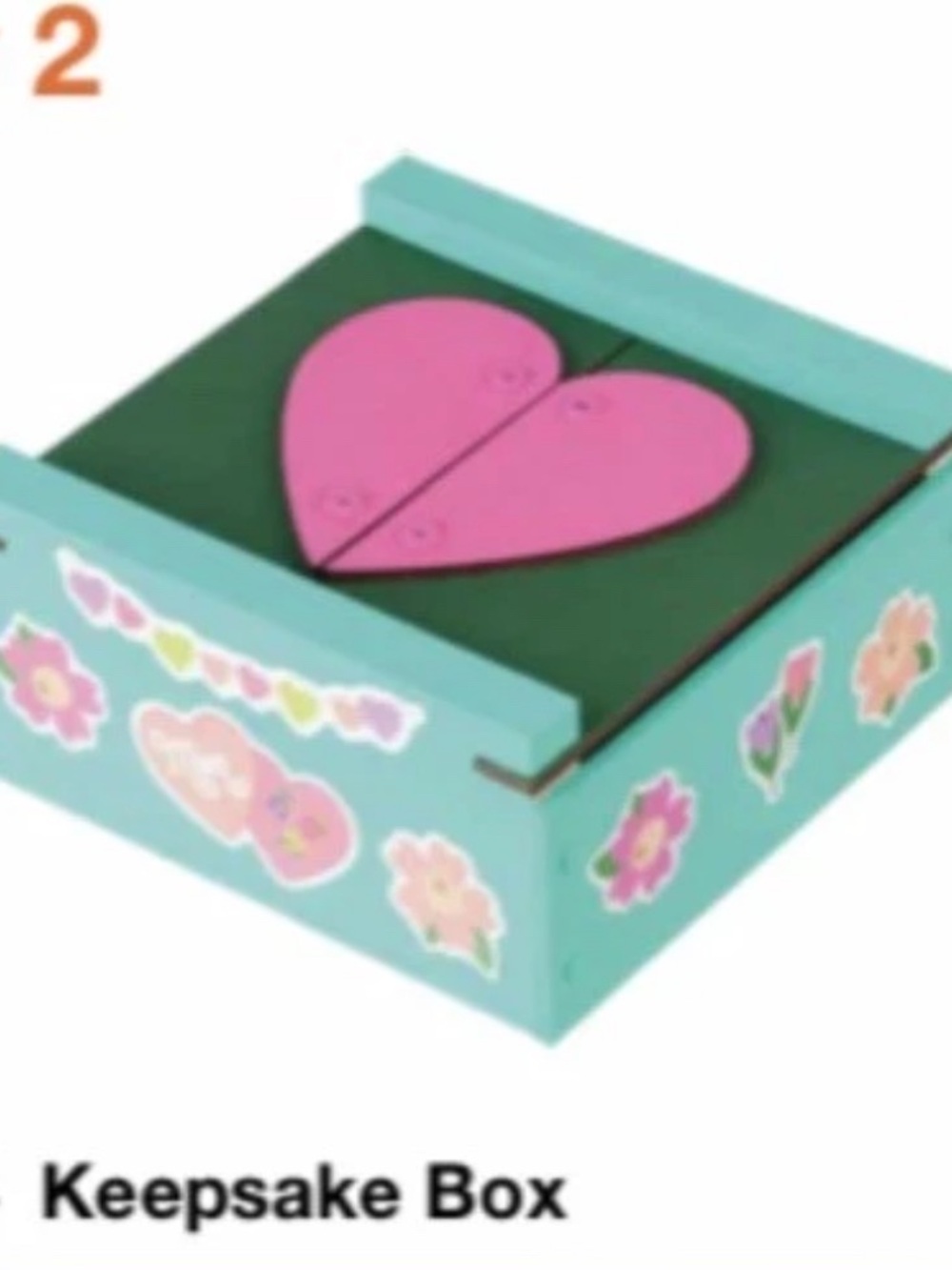 Kids Keepsake Box with Pink Heart - Teal and Pink